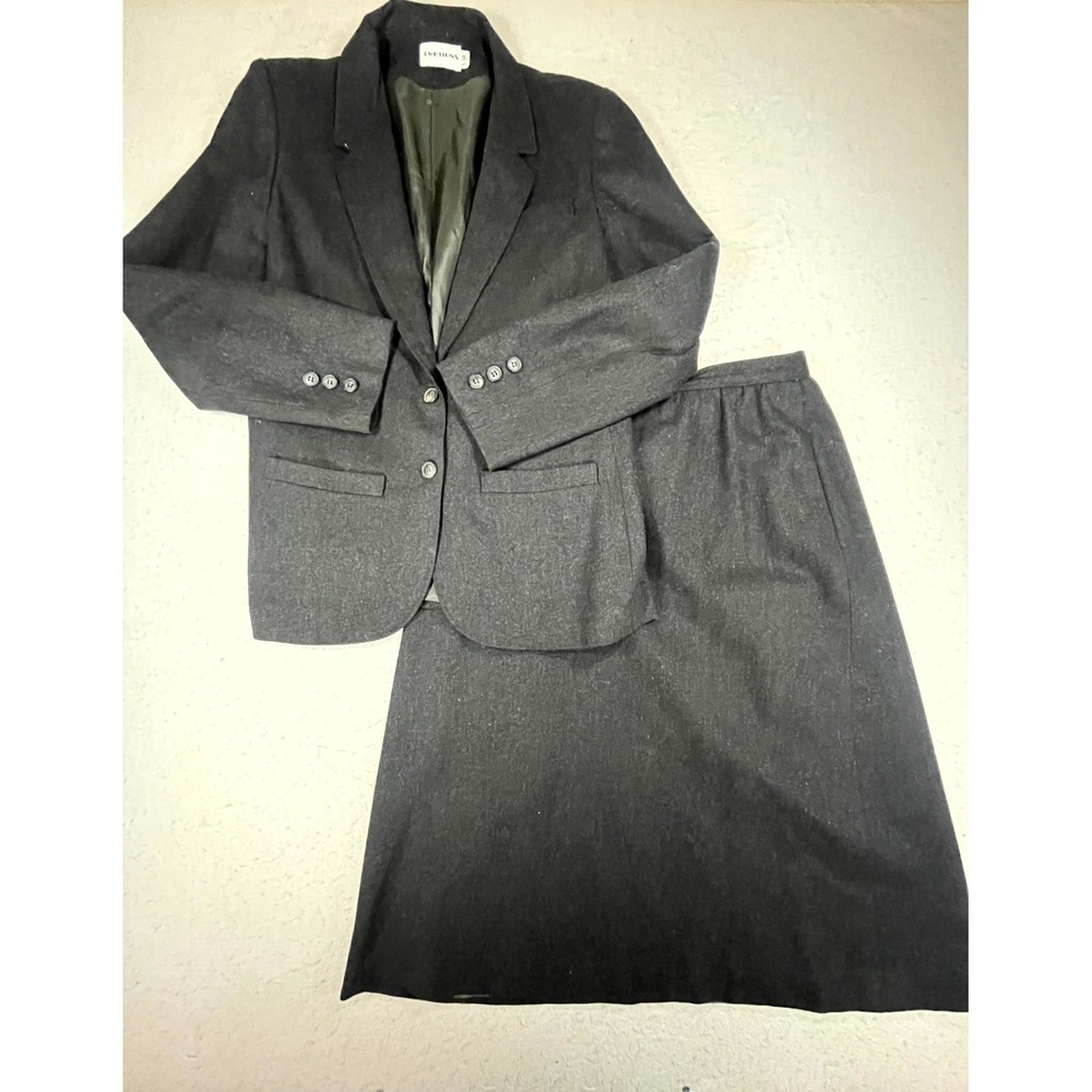 Vintage Emotions Wool Blazer Skirt Suit Womens 14/10 Charcoal Gray 2-Piece